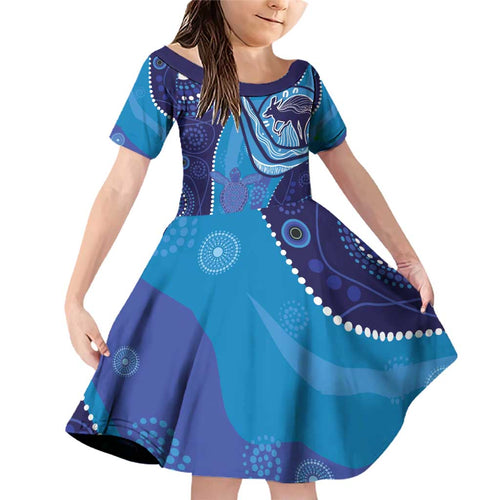Australia Ngarrindjeri Family Matching Off Shoulder Short Dress and Hawaiian Shirt Animal Aboriginal Art