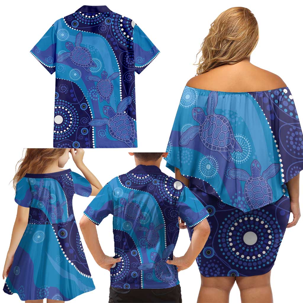 Australia Ngarrindjeri Family Matching Off Shoulder Short Dress and Hawaiian Shirt Animal Aboriginal Art