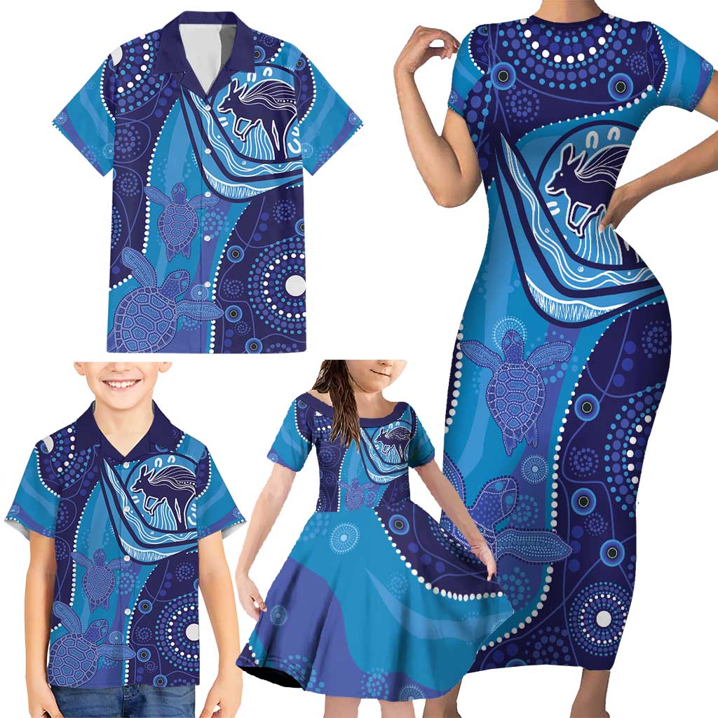 Australia Ngarrindjeri Family Matching Short Sleeve Bodycon Dress and Hawaiian Shirt Animal Aboriginal Art
