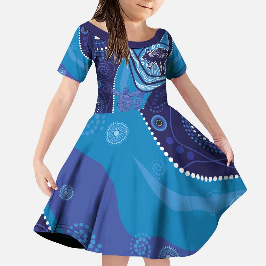 Australia Ngarrindjeri Kid Short Sleeve Dress Animal Aboriginal Art