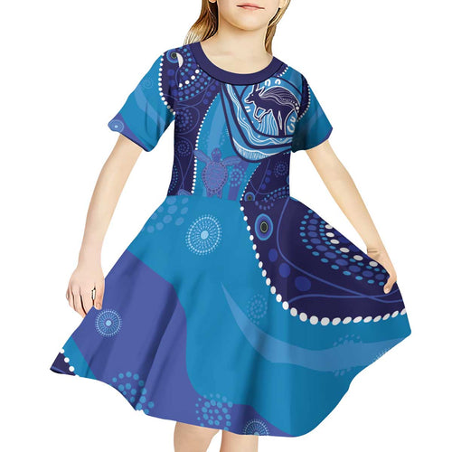 Australia Ngarrindjeri Kid Short Sleeve Dress Animal Aboriginal Art