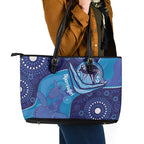Australia Ngarrindjeri Leather Tote Bag Animal Aboriginal Art