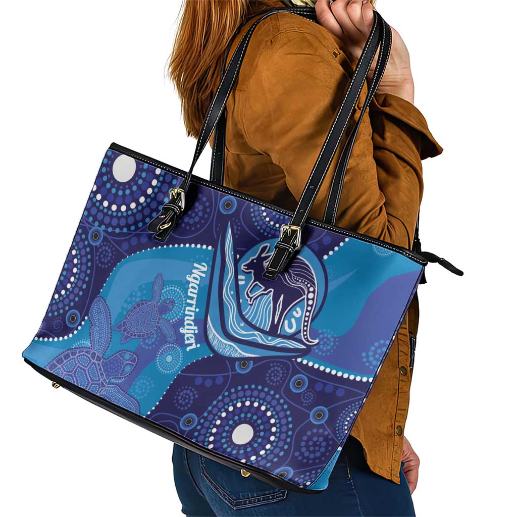 Australia Ngarrindjeri Leather Tote Bag Animal Aboriginal Art