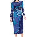 Australia Ngarrindjeri Long Sleeve Bodycon Dress Animal Aboriginal Art