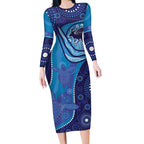 Australia Ngarrindjeri Long Sleeve Bodycon Dress Animal Aboriginal Art