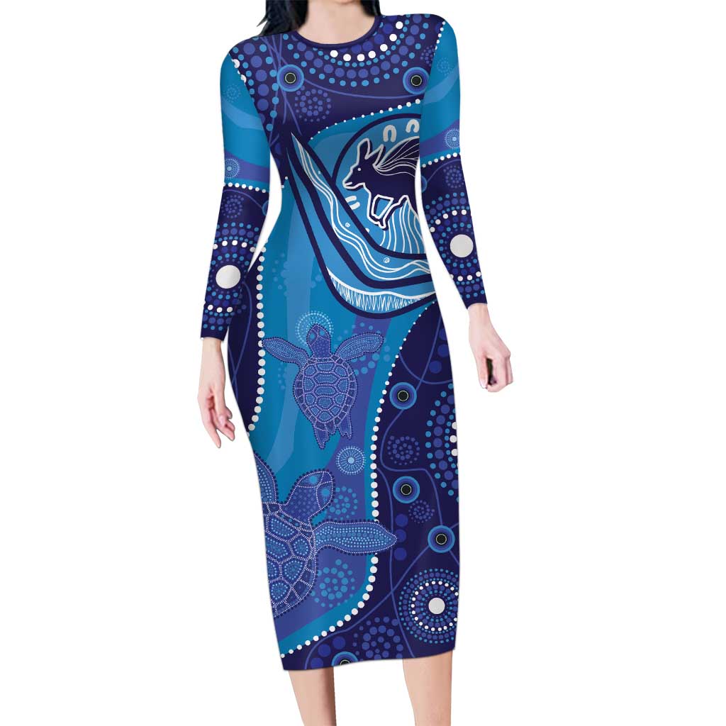 Australia Ngarrindjeri Long Sleeve Bodycon Dress Animal Aboriginal Art