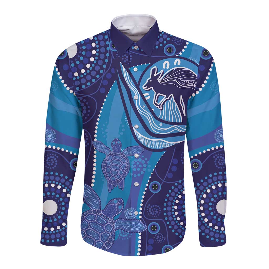 Australia Ngarrindjeri Long Sleeve Button Shirt Animal Aboriginal Art