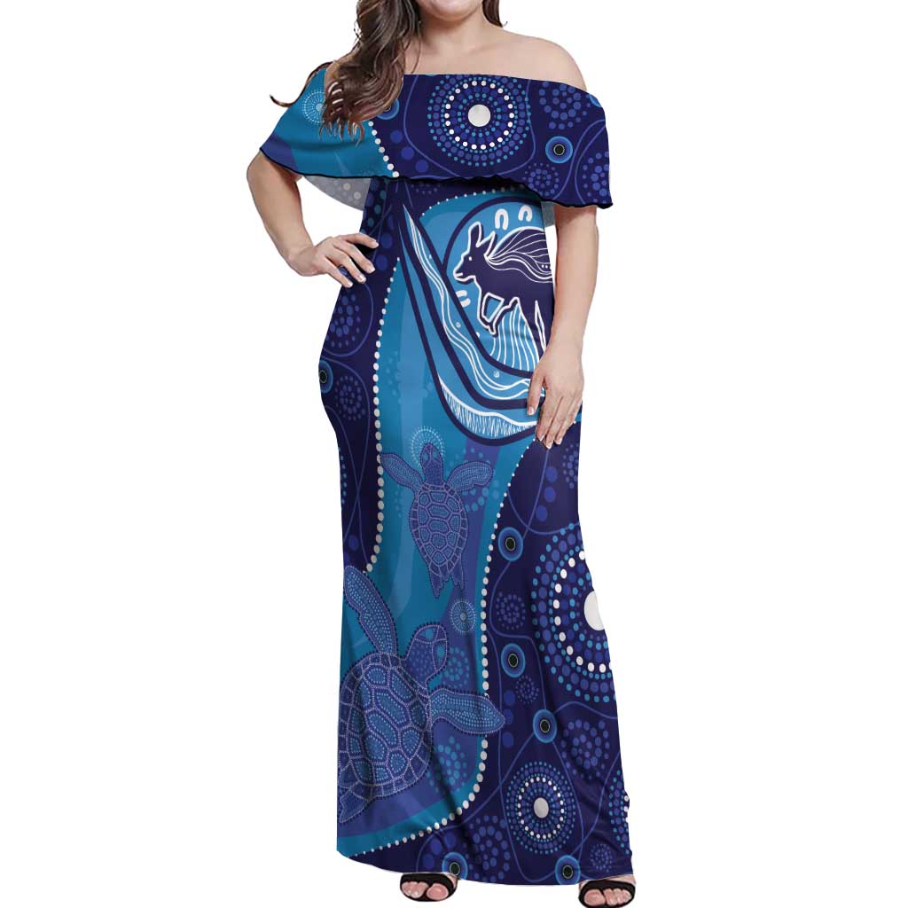 Australia Ngarrindjeri Off Shoulder Maxi Dress Animal Aboriginal Art