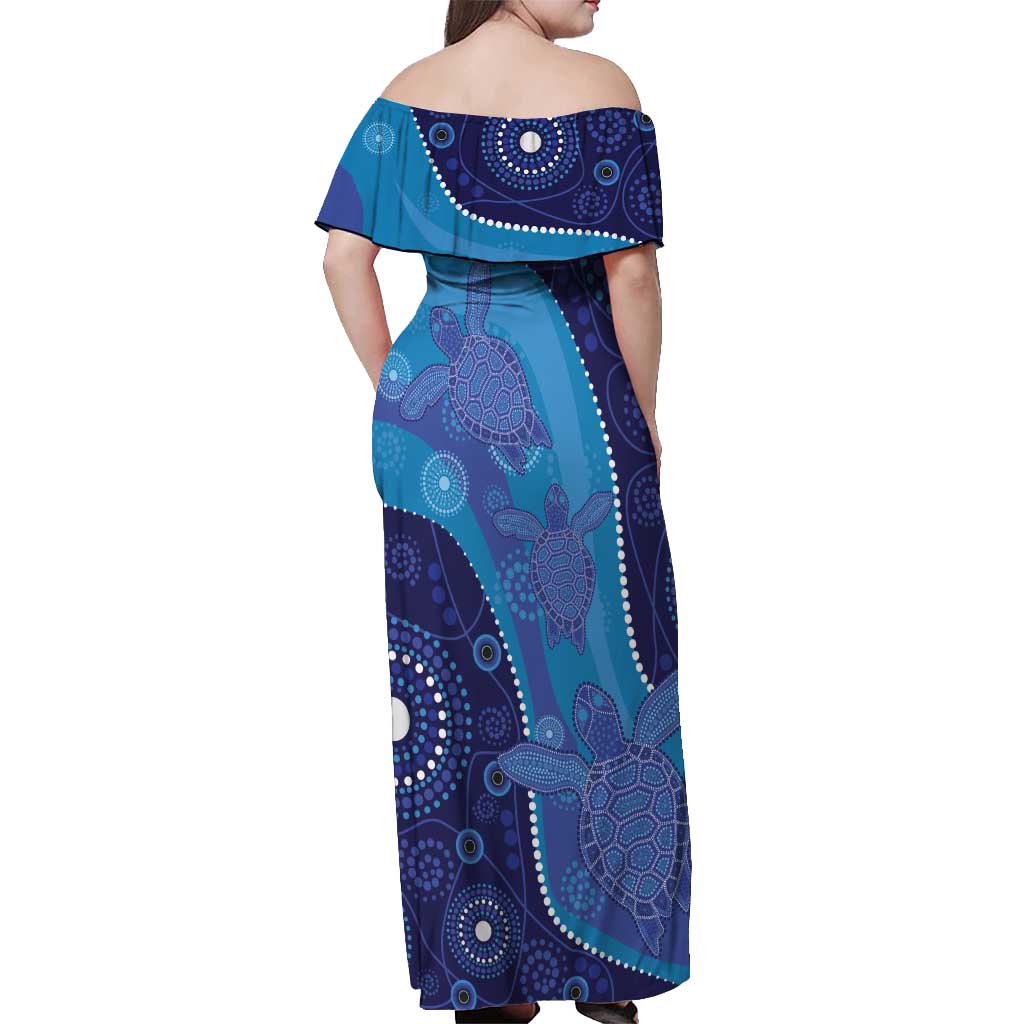 Australia Ngarrindjeri Off Shoulder Maxi Dress Animal Aboriginal Art