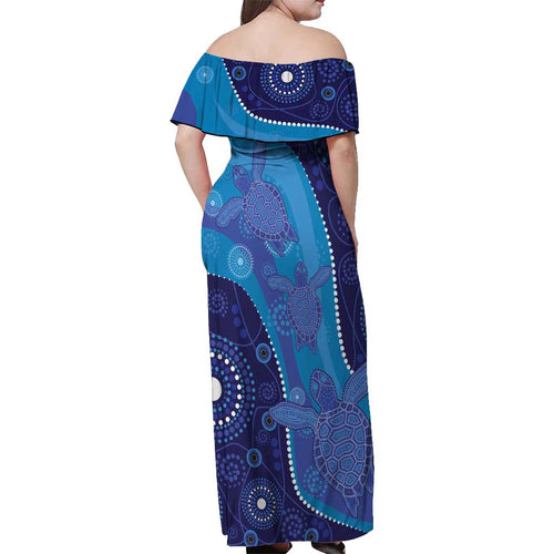 Australia Ngarrindjeri Off Shoulder Maxi Dress Animal Aboriginal Art