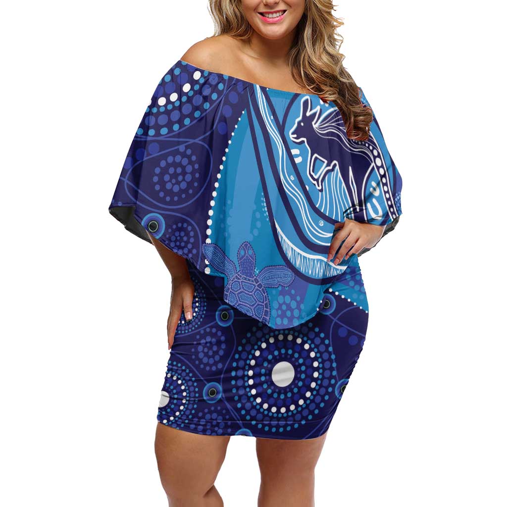 Australia Ngarrindjeri Off Shoulder Short Dress Animal Aboriginal Art