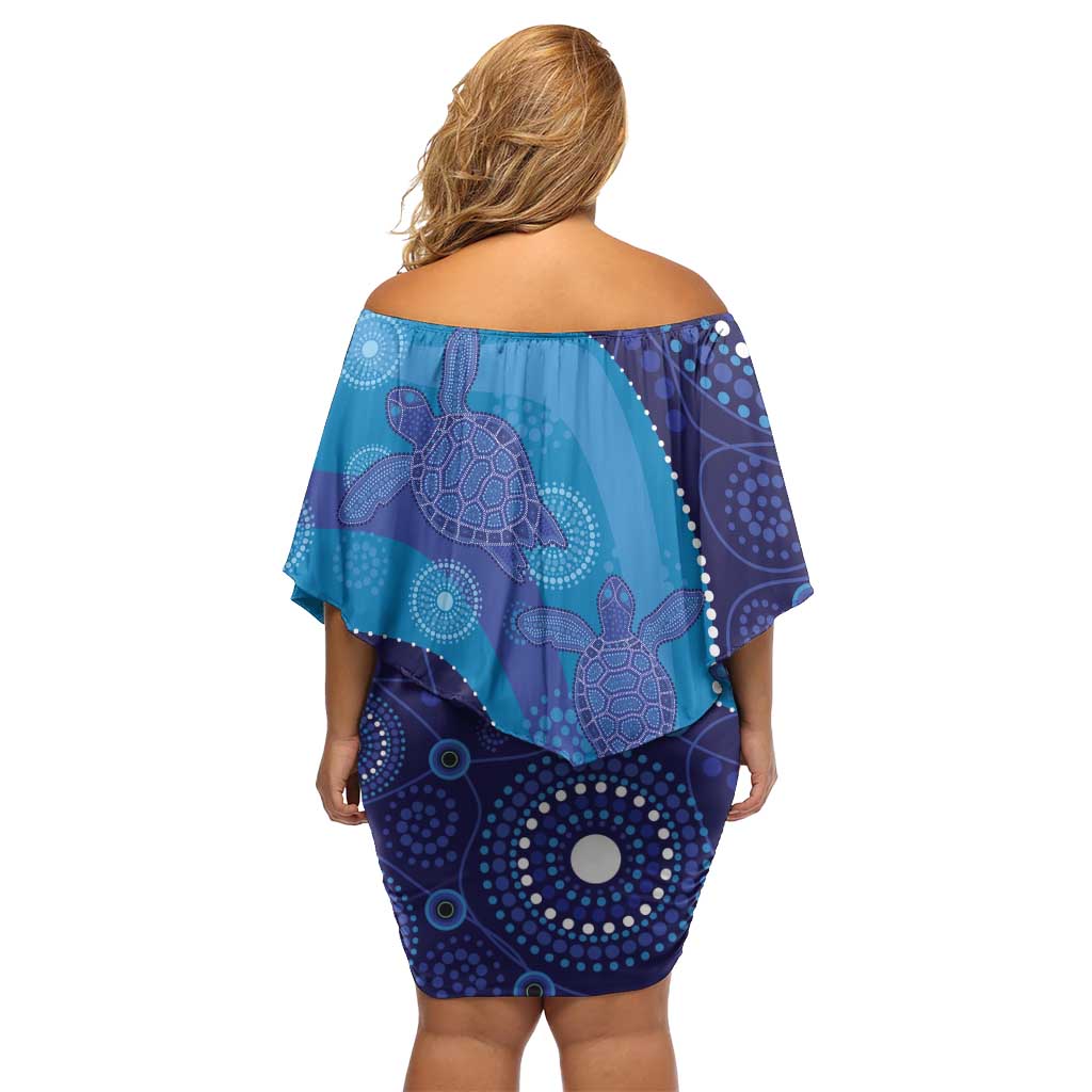 Australia Ngarrindjeri Off Shoulder Short Dress Animal Aboriginal Art