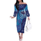Australia Ngarrindjeri Off The Shoulder Long Sleeve Dress Animal Aboriginal Art