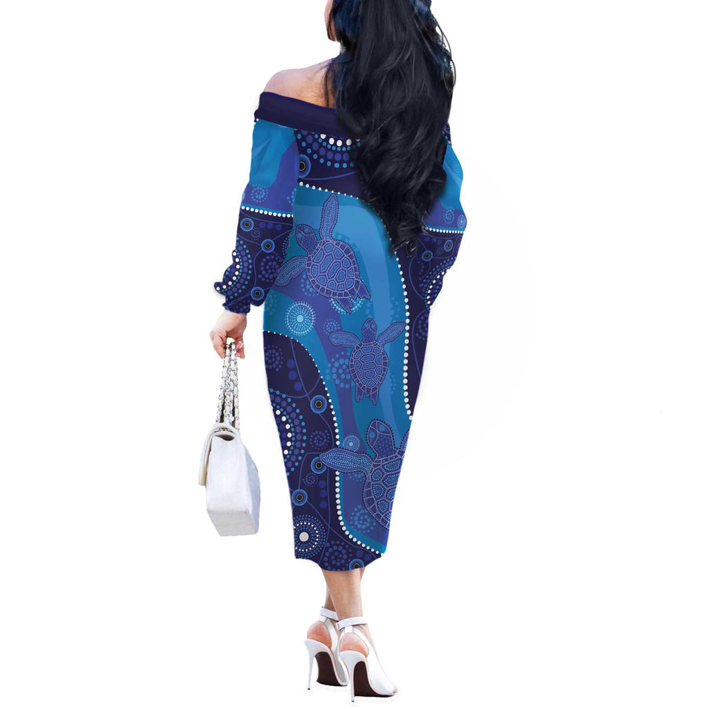 Australia Ngarrindjeri Off The Shoulder Long Sleeve Dress Animal Aboriginal Art