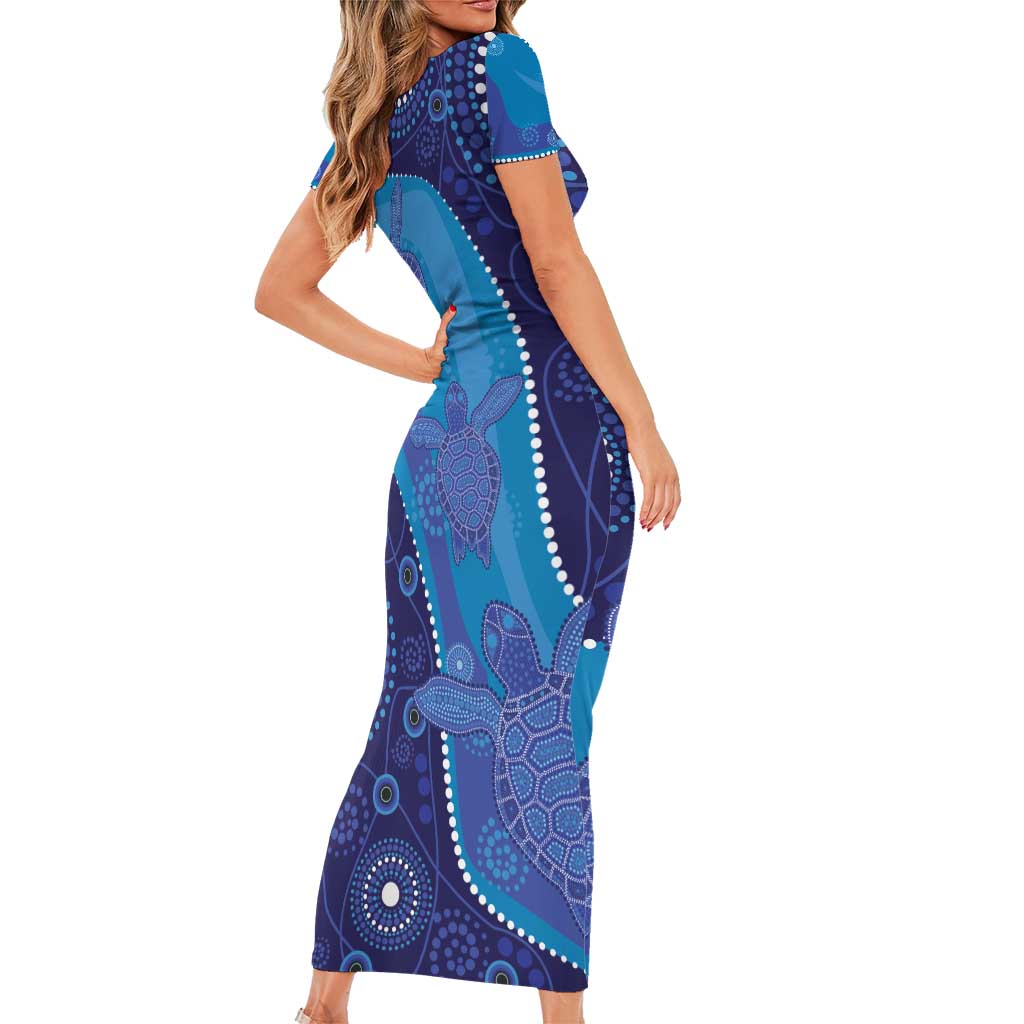 Australia Ngarrindjeri Short Sleeve Bodycon Dress Animal Aboriginal Art