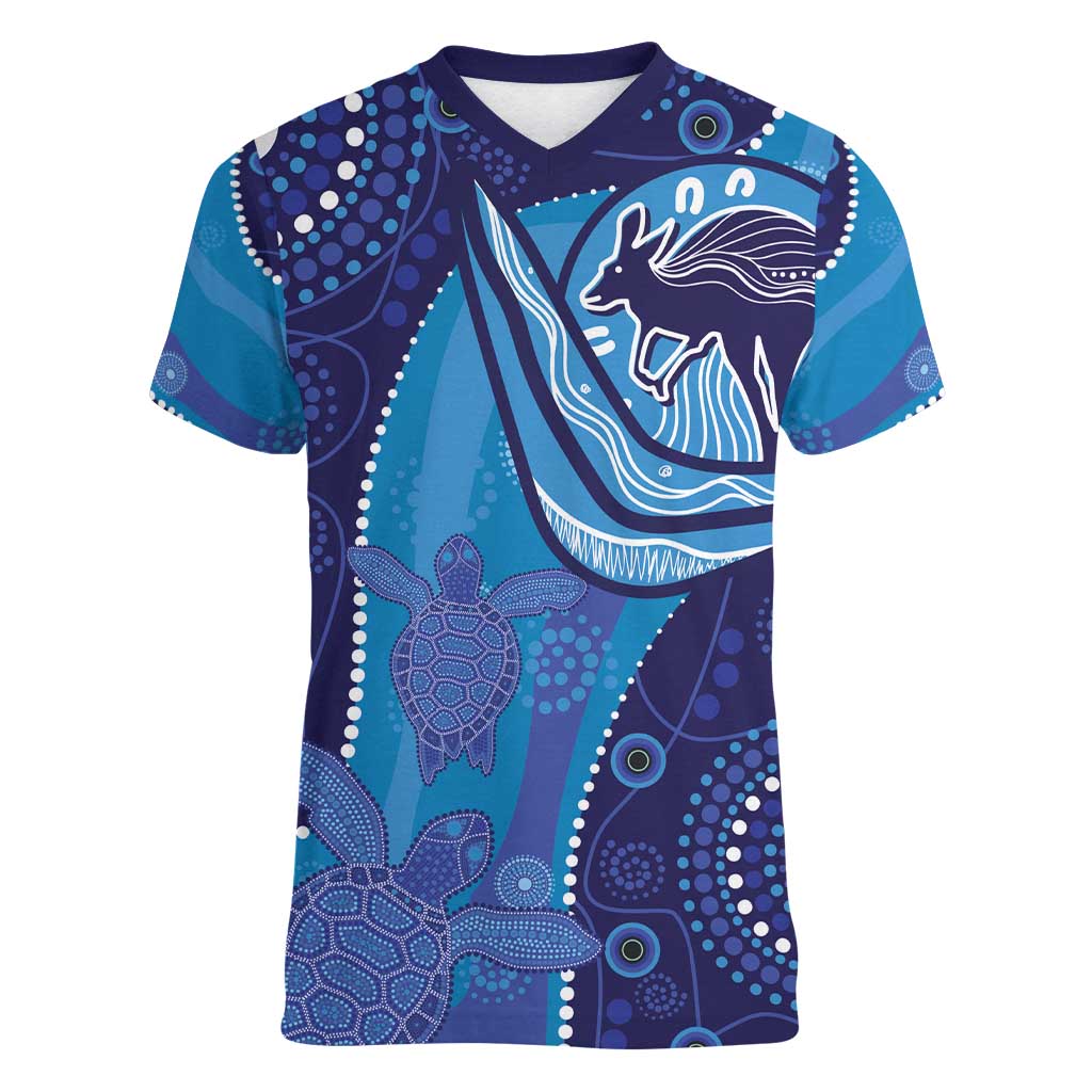 Australia Ngarrindjeri Women V-Neck T-Shirt Animal Aboriginal Art