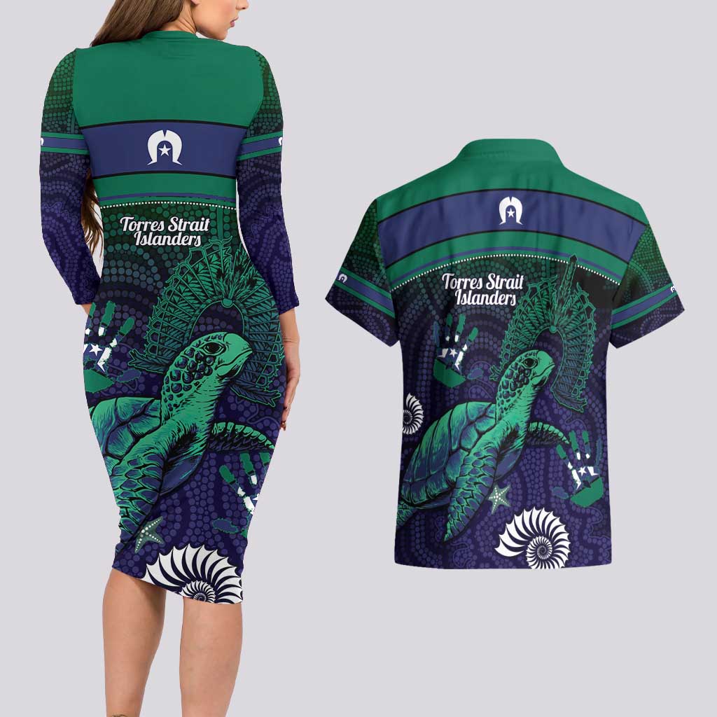 Torres Strait Islanders Flag Day Couples Matching Long Sleeve Bodycon Dress and Hawaiian Shirt Dhari One Flag One People One Spirit