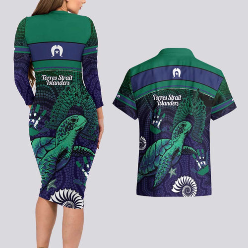 Torres Strait Islanders Flag Day Couples Matching Long Sleeve Bodycon Dress and Hawaiian Shirt Dhari One Flag One People One Spirit