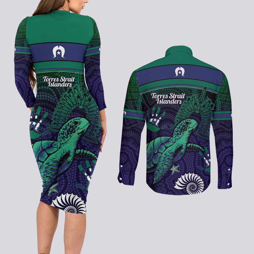 Torres Strait Islanders Flag Day Couples Matching Long Sleeve Bodycon Dress and Long Sleeve Button Shirt Dhari One Flag One People One Spirit