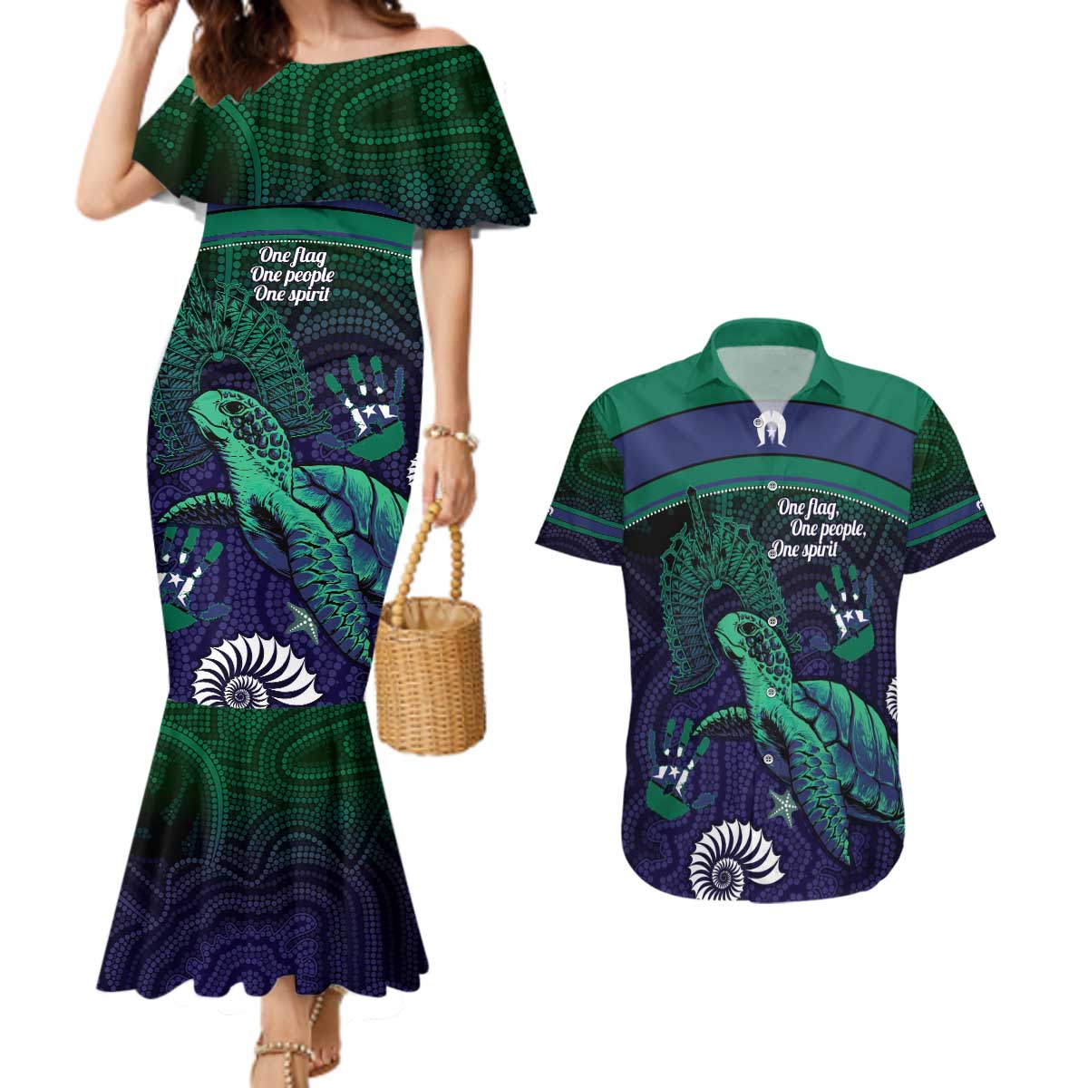Torres Strait Islanders Flag Day Couples Matching Mermaid Dress and Hawaiian Shirt Dhari One Flag One People One Spirit