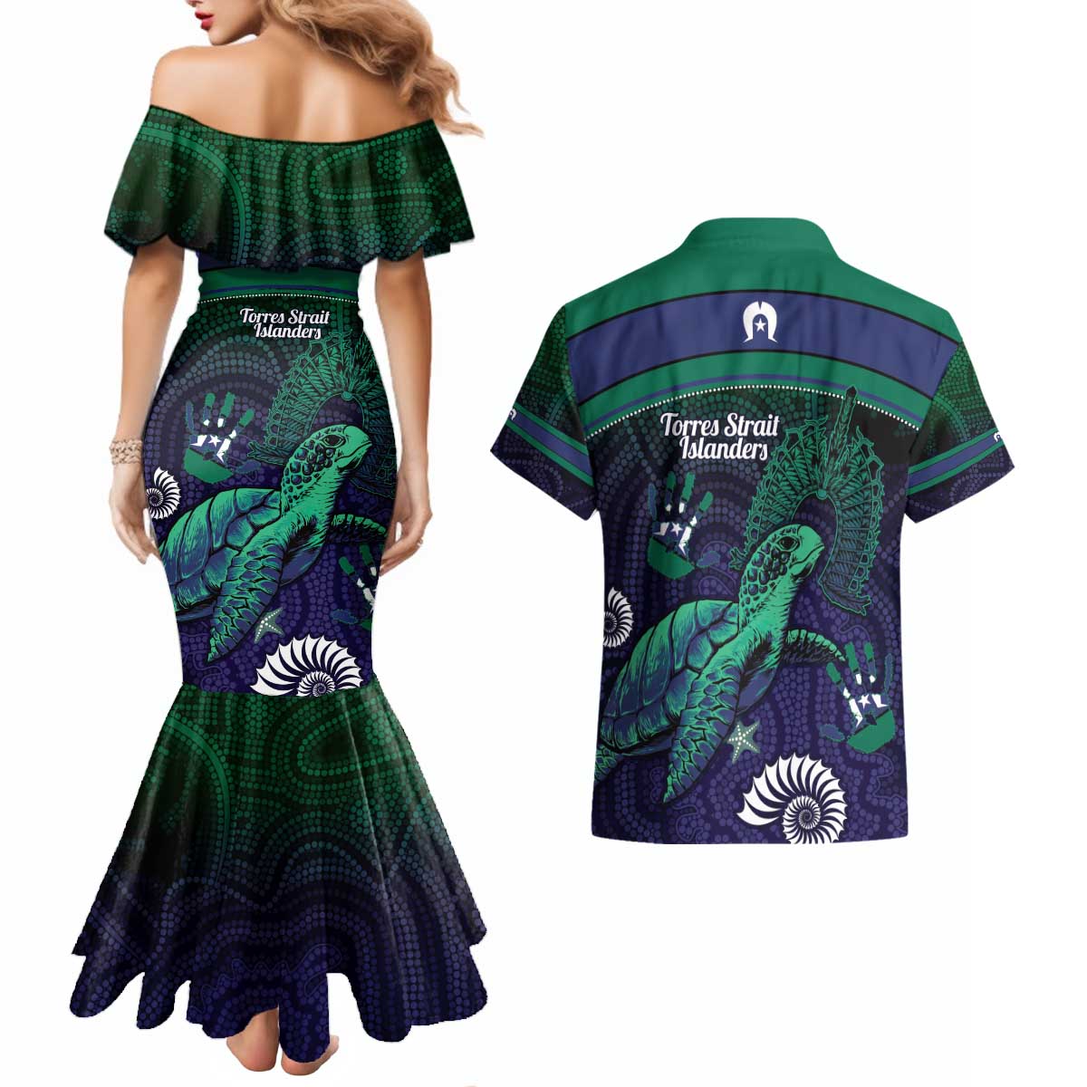 Torres Strait Islanders Flag Day Couples Matching Mermaid Dress and Hawaiian Shirt Dhari One Flag One People One Spirit