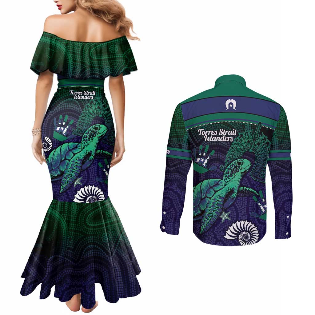 Torres Strait Islanders Flag Day Couples Matching Mermaid Dress and Long Sleeve Button Shirt Dhari One Flag One People One Spirit
