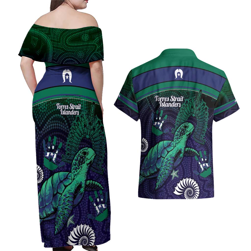 Torres Strait Islanders Flag Day Couples Matching Off Shoulder Maxi Dress and Hawaiian Shirt Dhari One Flag One People One Spirit