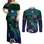 Torres Strait Islanders Flag Day Couples Matching Off Shoulder Maxi Dress and Long Sleeve Button Shirt Dhari One Flag One People One Spirit