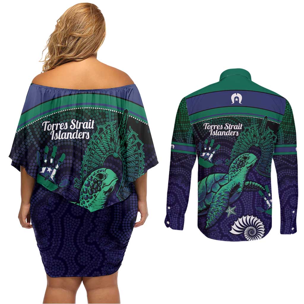 Torres Strait Islanders Flag Day Couples Matching Off Shoulder Short Dress and Long Sleeve Button Shirt Dhari One Flag One People One Spirit