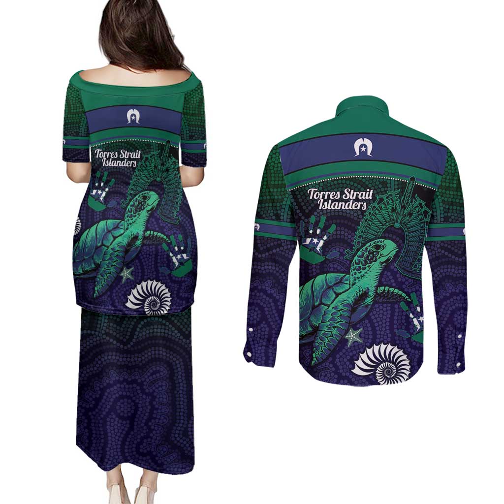Torres Strait Islanders Flag Day Couples Matching Puletasi and Long Sleeve Button Shirt Dhari One Flag One People One Spirit