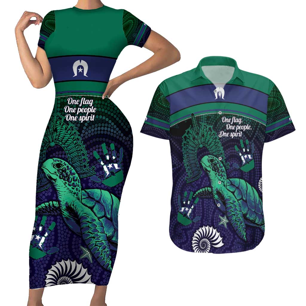 Torres Strait Islanders Flag Day Couples Matching Short Sleeve Bodycon Dress and Hawaiian Shirt Dhari One Flag One People One Spirit