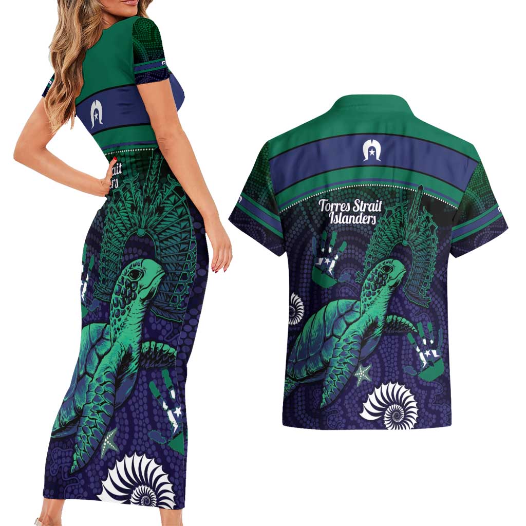 Torres Strait Islanders Flag Day Couples Matching Short Sleeve Bodycon Dress and Hawaiian Shirt Dhari One Flag One People One Spirit