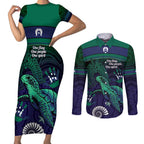Torres Strait Islanders Flag Day Couples Matching Short Sleeve Bodycon Dress and Long Sleeve Button Shirt Dhari One Flag One People One Spirit