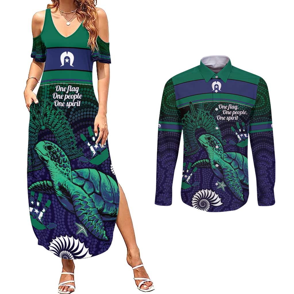 Torres Strait Islanders Flag Day Couples Matching Summer Maxi Dress and Long Sleeve Button Shirt Dhari One Flag One People One Spirit