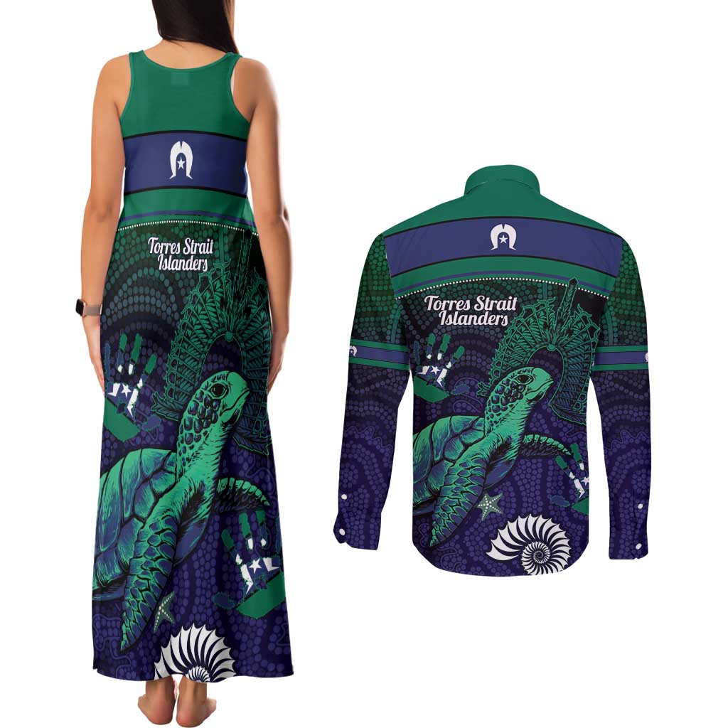 Torres Strait Islanders Flag Day Couples Matching Tank Maxi Dress and Long Sleeve Button Shirt Dhari One Flag One People One Spirit
