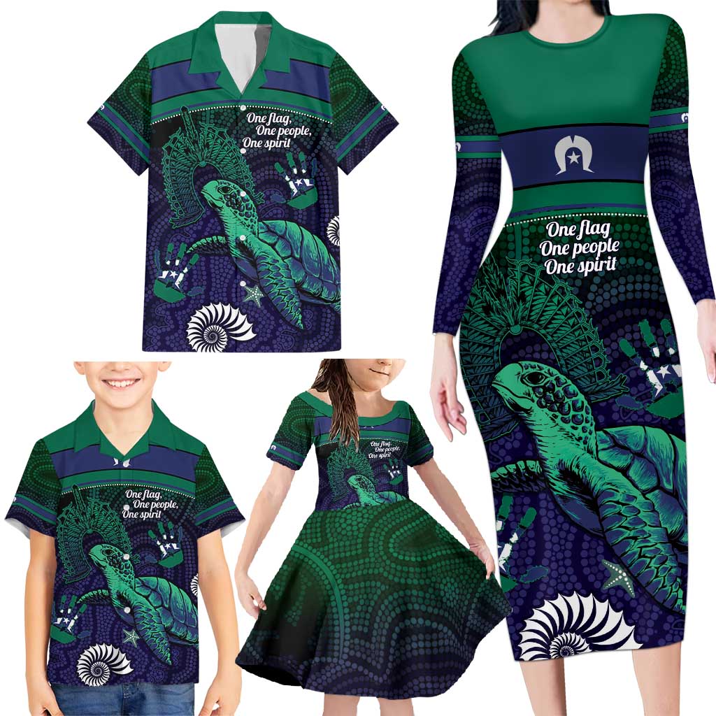 Torres Strait Islanders Flag Day Family Matching Long Sleeve Bodycon Dress and Hawaiian Shirt Dhari One Flag One People One Spirit