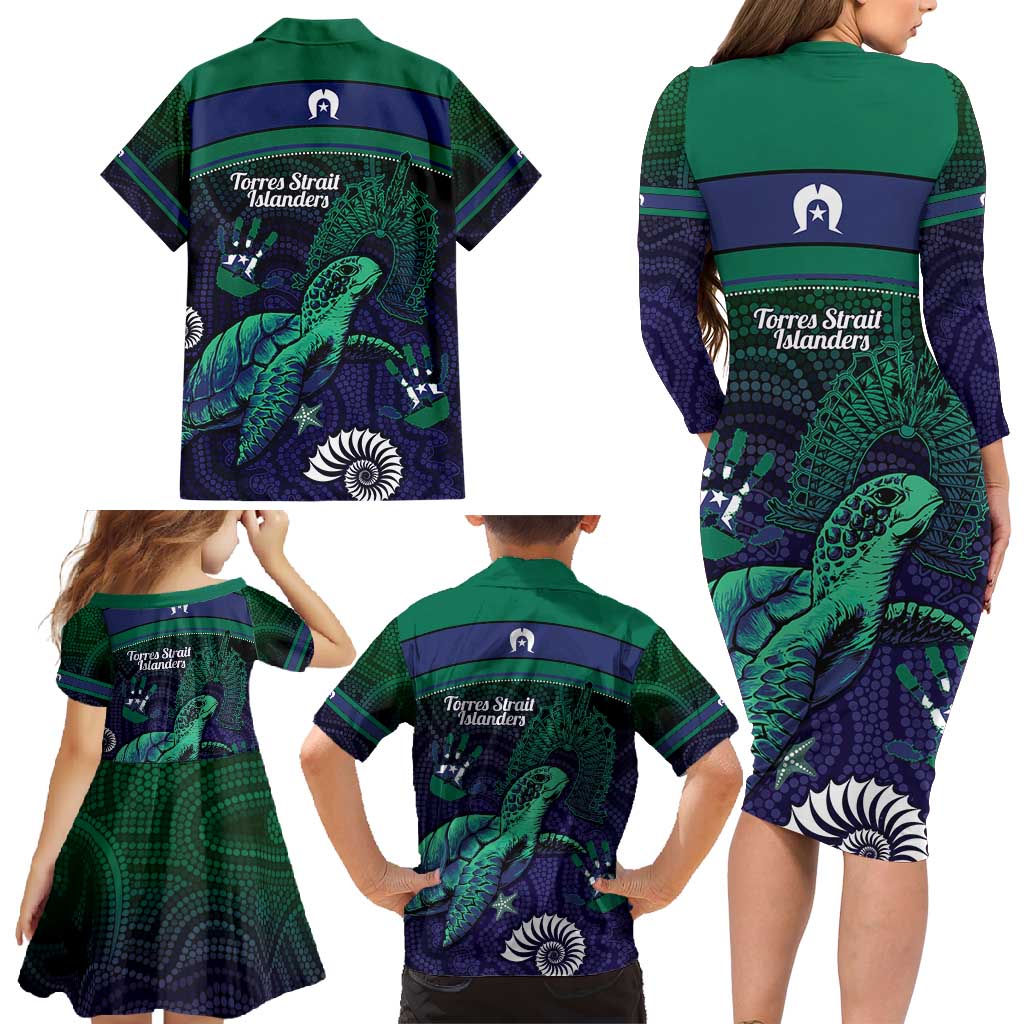 Torres Strait Islanders Flag Day Family Matching Long Sleeve Bodycon Dress and Hawaiian Shirt Dhari One Flag One People One Spirit