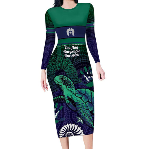 Torres Strait Islanders Flag Day Family Matching Long Sleeve Bodycon Dress and Hawaiian Shirt Dhari One Flag One People One Spirit