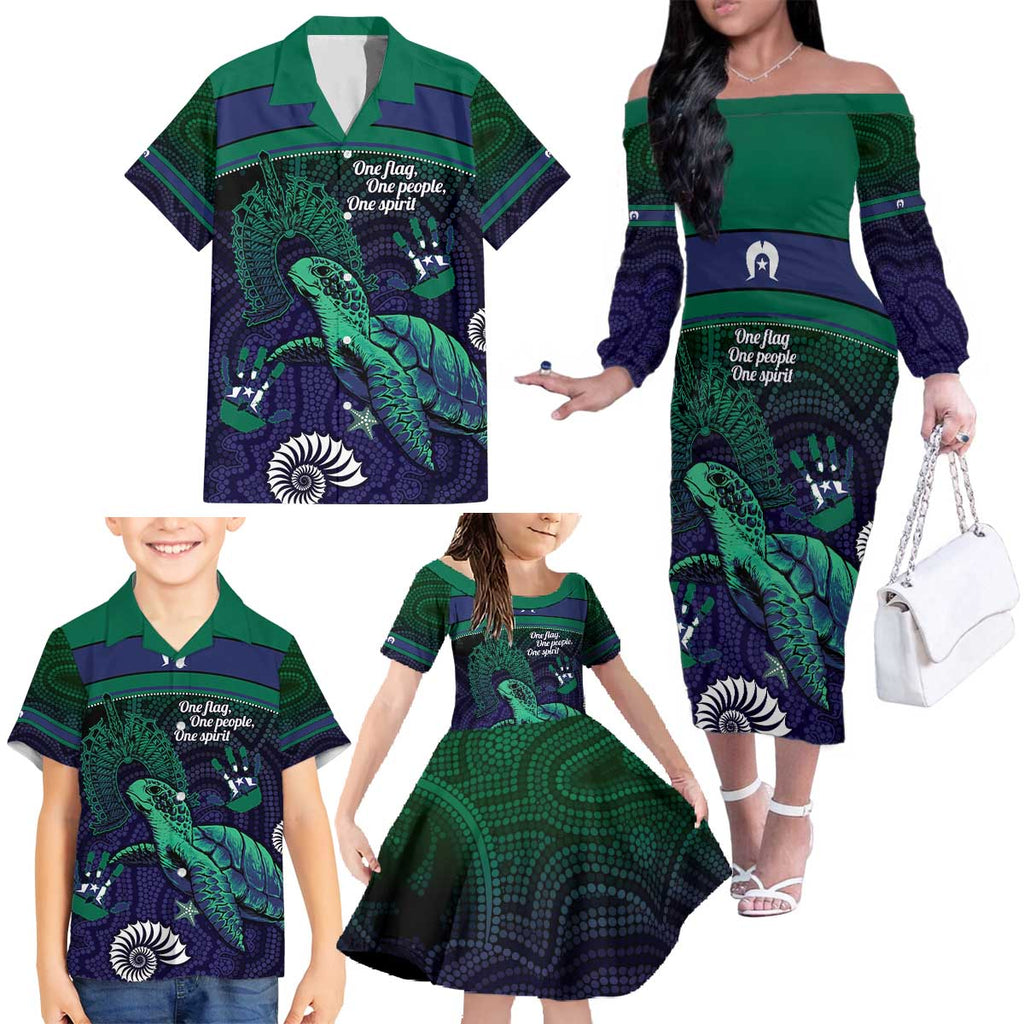 Torres Strait Islanders Flag Day Family Matching Off The Shoulder Long Sleeve Dress and Hawaiian Shirt Dhari One Flag One People One Spirit
