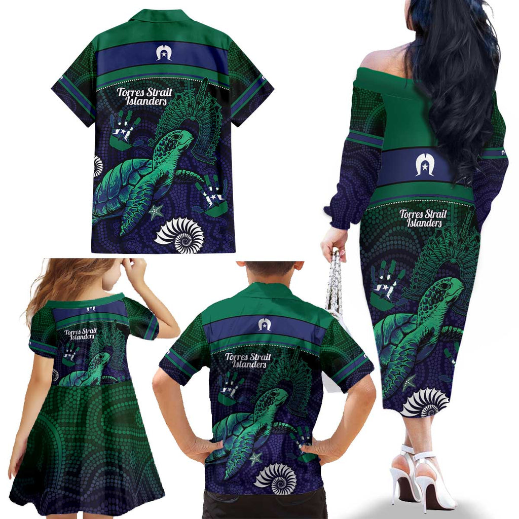 Torres Strait Islanders Flag Day Family Matching Off The Shoulder Long Sleeve Dress and Hawaiian Shirt Dhari One Flag One People One Spirit