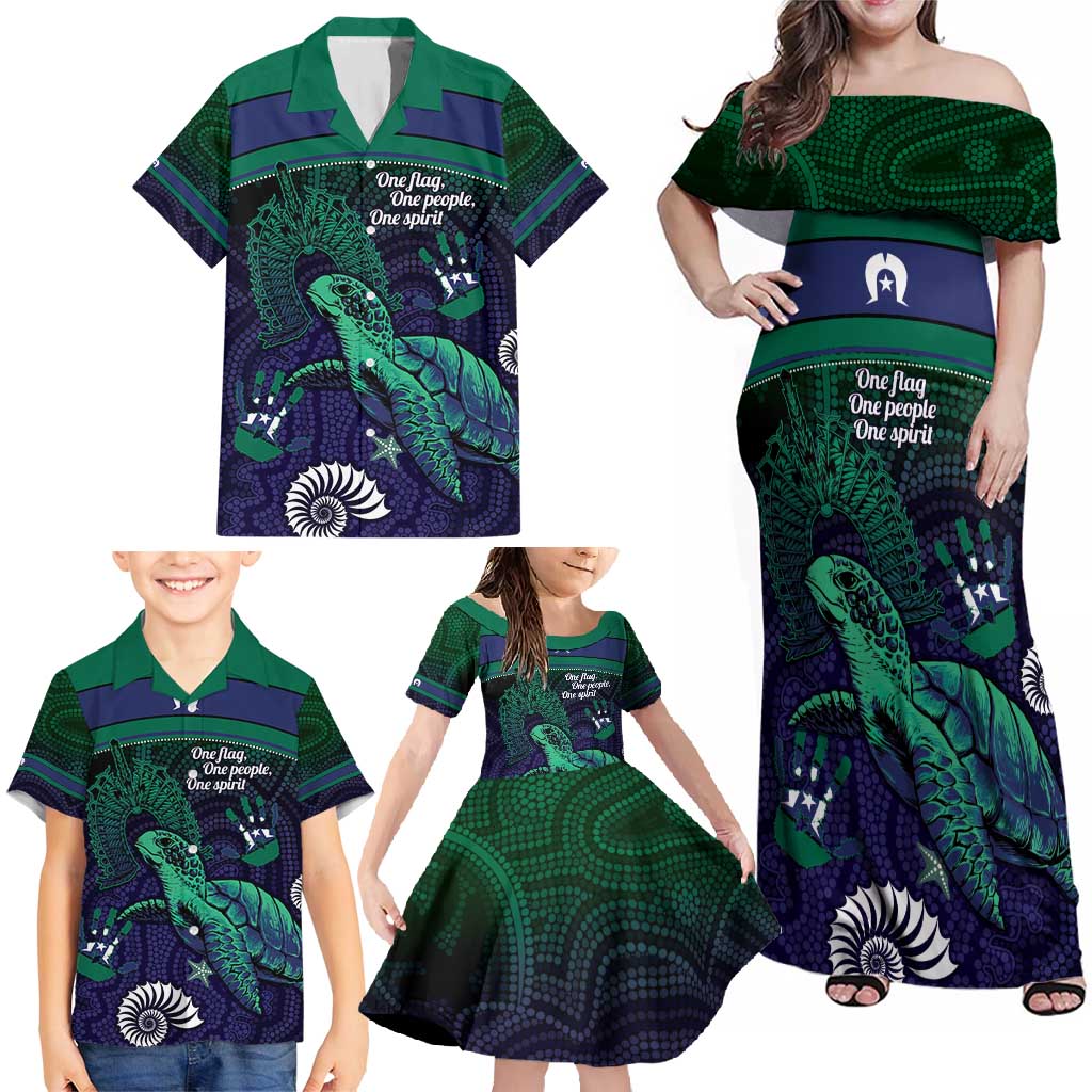 Torres Strait Islanders Flag Day Family Matching Off Shoulder Maxi Dress and Hawaiian Shirt Dhari One Flag One People One Spirit