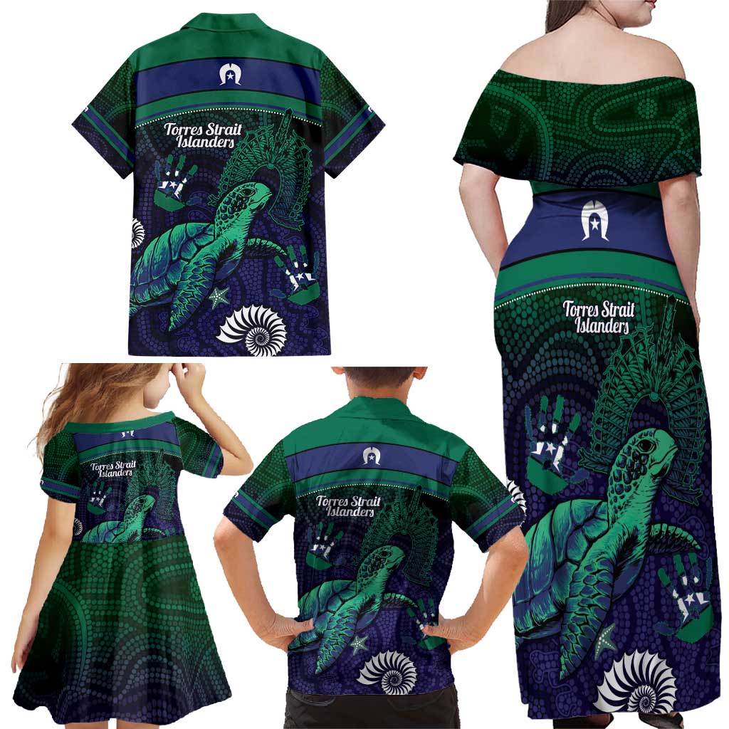 Torres Strait Islanders Flag Day Family Matching Off Shoulder Maxi Dress and Hawaiian Shirt Dhari One Flag One People One Spirit
