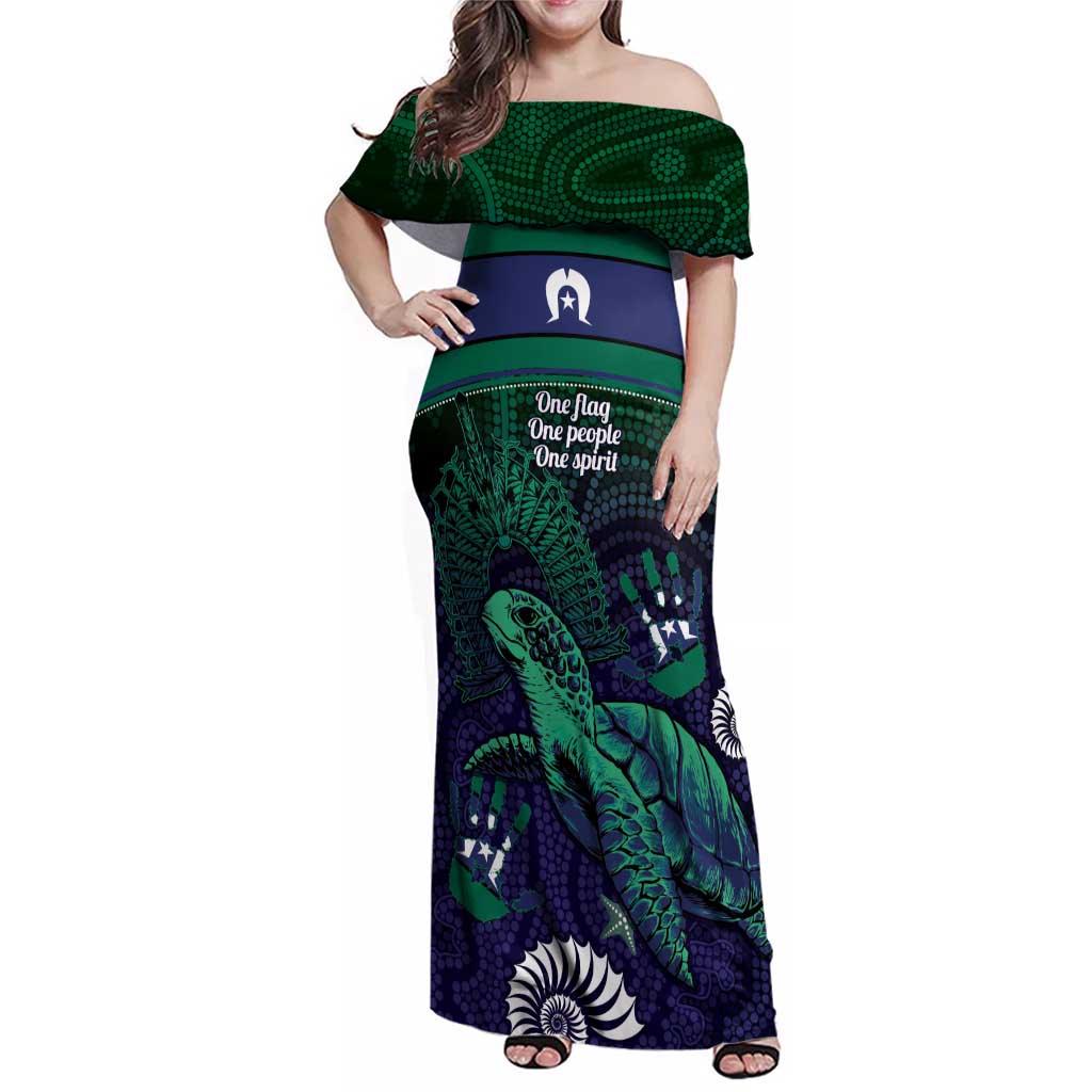 Torres Strait Islanders Flag Day Family Matching Off Shoulder Maxi Dress and Hawaiian Shirt Dhari One Flag One People One Spirit