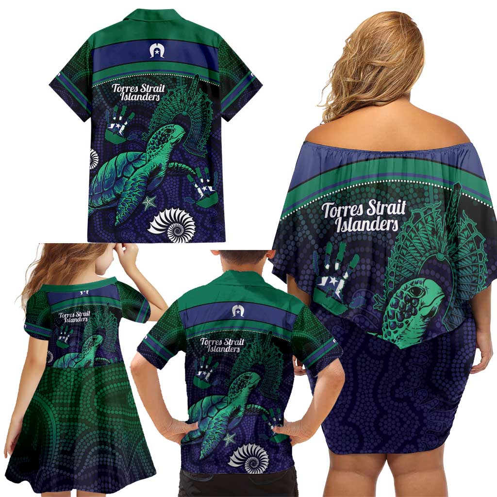 Torres Strait Islanders Flag Day Family Matching Off Shoulder Short Dress and Hawaiian Shirt Dhari One Flag One People One Spirit