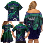 Torres Strait Islanders Flag Day Family Matching Off Shoulder Short Dress and Hawaiian Shirt Dhari One Flag One People One Spirit