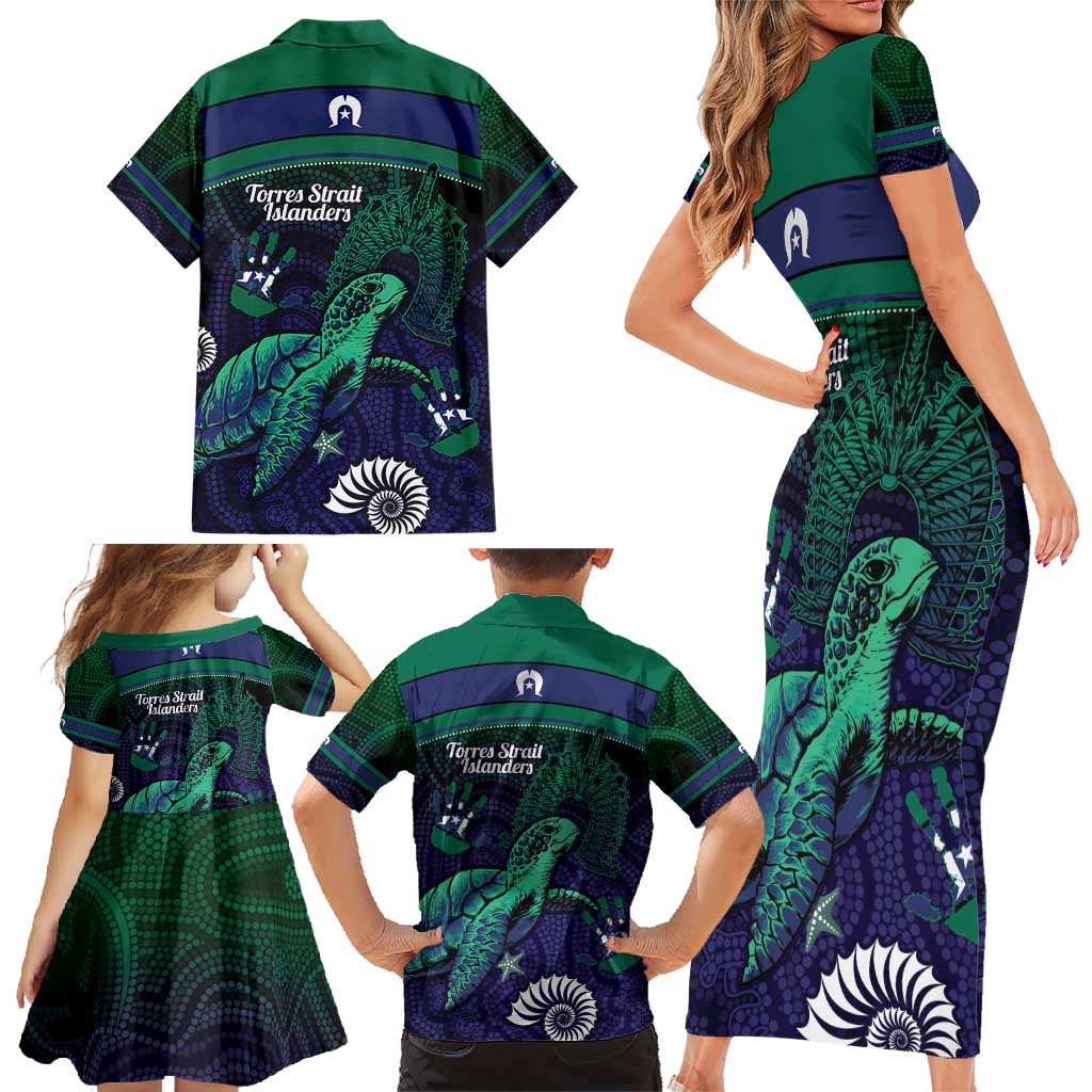 Torres Strait Islanders Flag Day Family Matching Short Sleeve Bodycon Dress and Hawaiian Shirt Dhari One Flag One People One Spirit