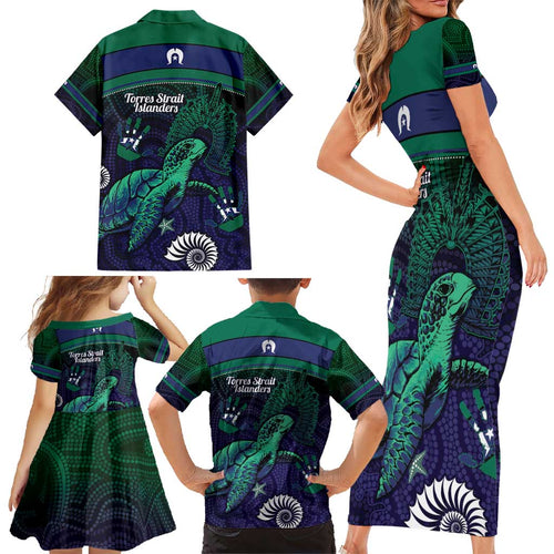 Torres Strait Islanders Flag Day Family Matching Short Sleeve Bodycon Dress and Hawaiian Shirt Dhari One Flag One People One Spirit