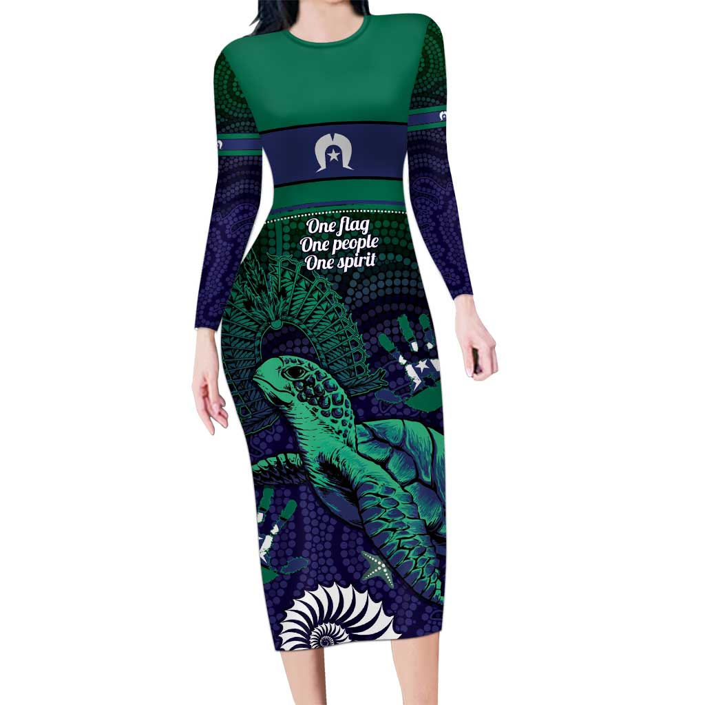 Torres Strait Islanders Flag Day Long Sleeve Bodycon Dress Dhari One Flag One People One Spirit