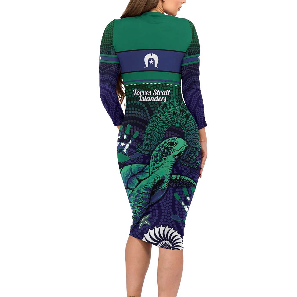 Torres Strait Islanders Flag Day Long Sleeve Bodycon Dress Dhari One Flag One People One Spirit