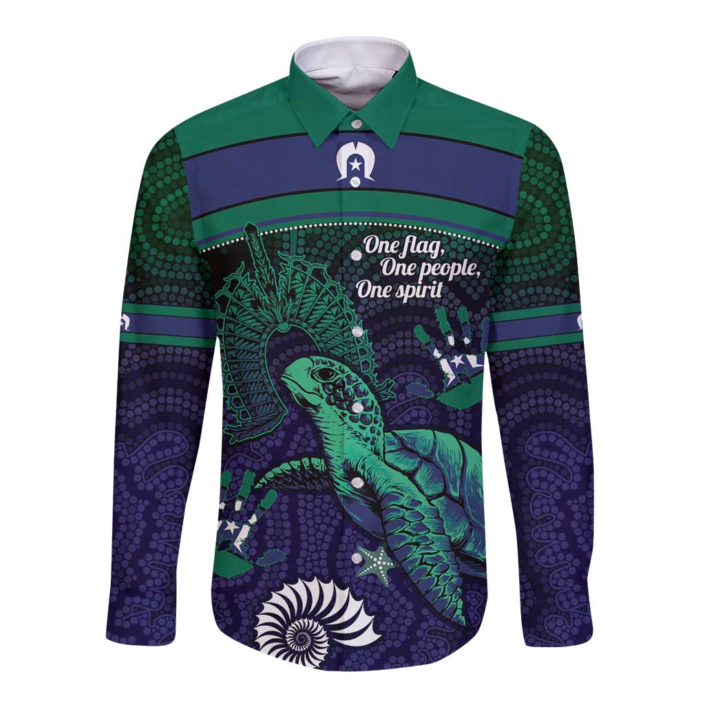 Torres Strait Islanders Flag Day Long Sleeve Button Shirt Dhari One Flag One People One Spirit